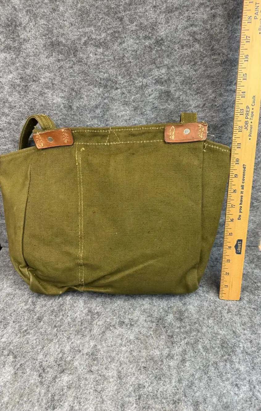 Vintage Romanian Military Canvas Bread Bag with Leather Straps